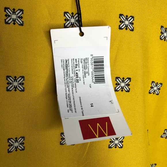 W Yellow Boho Printed Cropped Top Bell Sleeves L NWT Bollywood - Picture 6 of 9